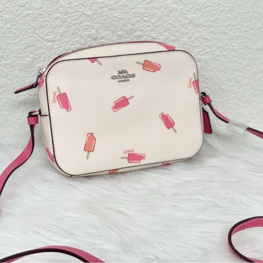 NWT Coach Mini Camera Bag With Popsicle Print in Pink/Chalk multi C4216